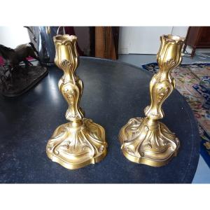 Pair Of Louis XV Period Gilt Bronze Candlesticks